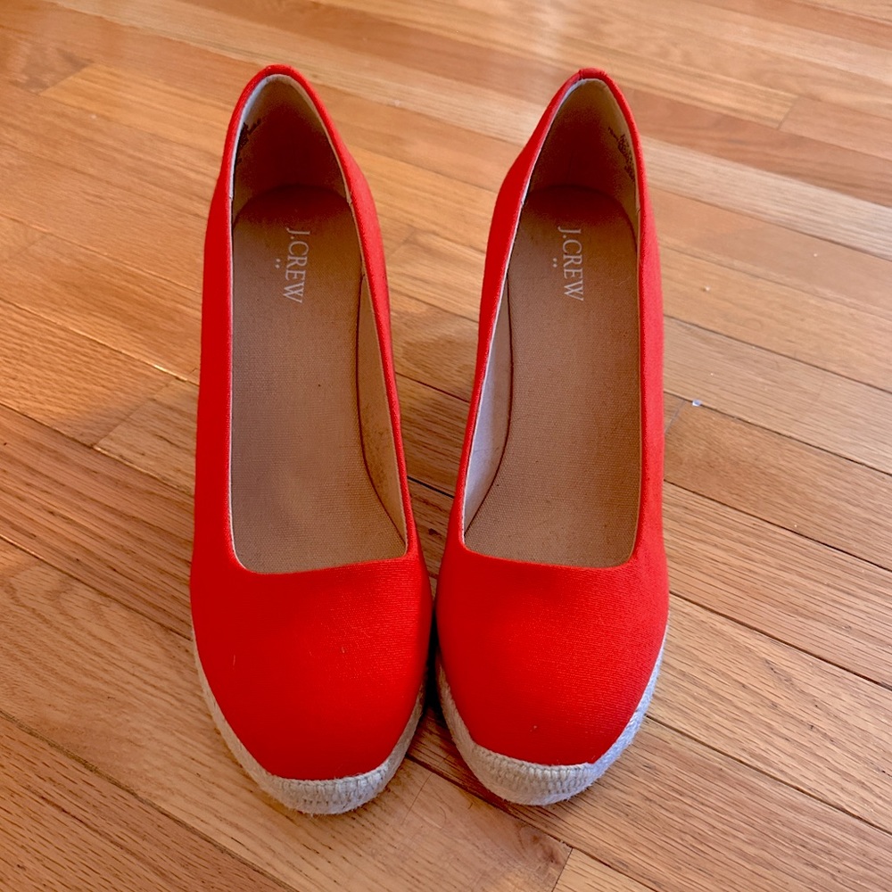 Never worn red J. Crew heels / espadrilles — size 10